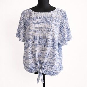 FDJ French Dressing Jeans Blue Tie Dye Knot Front Top XL Boho Short Sleeve